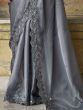  Astonishing Grey Embroidered Satin Party Wear Saree With Blouse