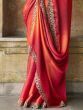  Amazing Red Embroidered Satin Party Wear Saree With Blouse
