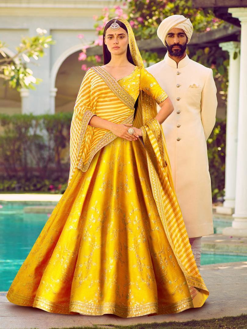 Yellow Bridalwear Embroidered Lehenga Choli