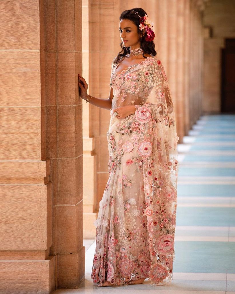 Pink Color Wedding Wear Heavy Thread And Zari Work Saree