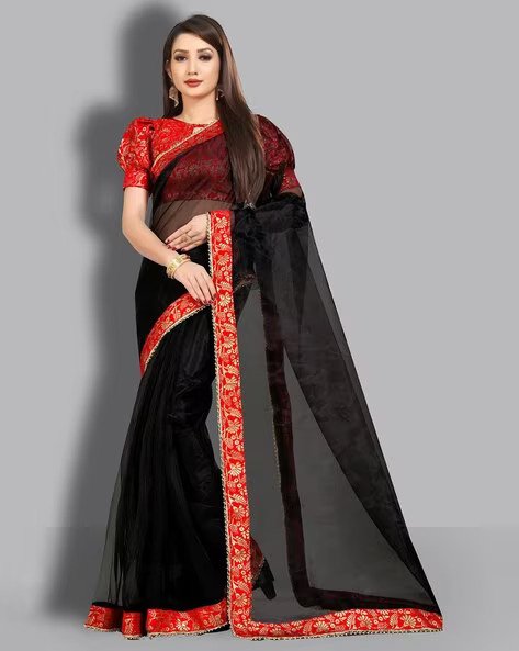 Red and black handwoven silk sambalpuri saree – GoCoop